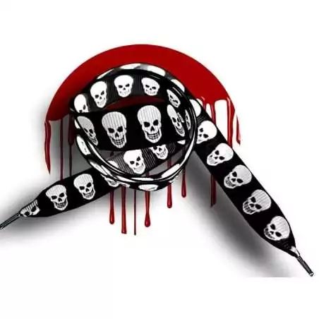 Lacets noirs&nbsp;& têtes de morts blanches pour vos chaussures