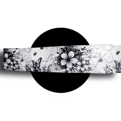 Lacets larges satin blanc fleurs+ papillons noirs pour vos chaussures 2