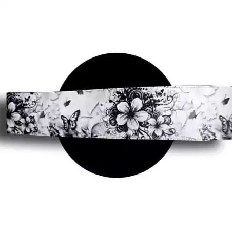 Lacets larges satin blanc fleurs+ papillons noirs pour vos chaussures