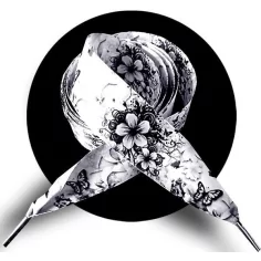 Lacets larges satin blanc fleurs+ papillons noirs pour vos chaussures