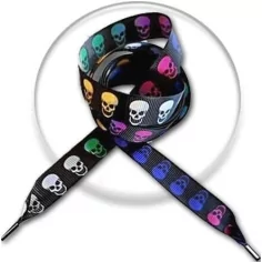 Lacets noirs à crânes multicolores pour vos chaussures