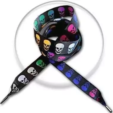 Lacets noirs à crânes multicolores pour vos chaussures