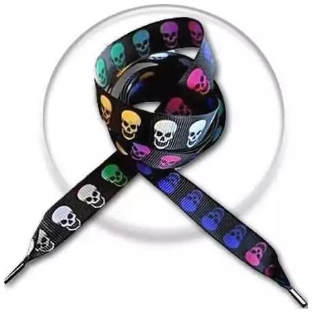 Lacets noirs à crânes multicolores pour vos chaussures