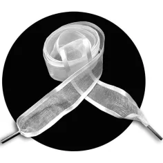 Lacets en organdi large blanc gansé en satin blanc