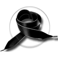 Lacets larges satin noir & argenté pour vos chaussures