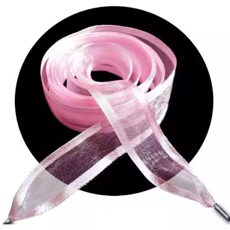 Lacets organdi rose&nbsp;gansé&nbsp;satin pour vos chaussures