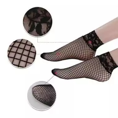 Chaussettes&nbsp;noires&nbsp;résille & dentelle pour vos jolis pieds