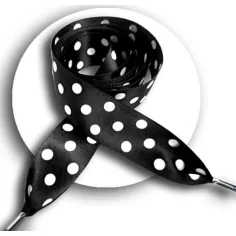 Lacets satin large&nbsp;noir à pois blancs pour vos chaussures