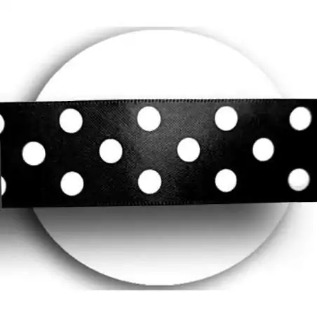 Lacets satin large&nbsp;noir à pois blancs pour vos chaussures