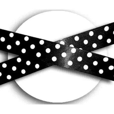 Lacets satin large&nbsp;noir à pois blancs pour vos chaussures