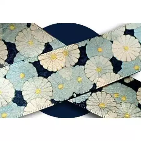 Lacets larges satin décor Japon bleu pour vos chaussures