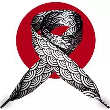 Lacets satin large&nbsp;blanc à motifs japonais noirs pour vos…