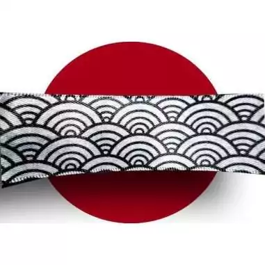 Lacets satin large&nbsp;blanc à motifs japonais noirs pour vos…