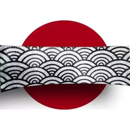 Lacets satin large&nbsp;blanc à motifs japonais noirs pour vos…
