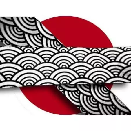 Lacets satin large&nbsp;blanc à motifs japonais noirs pour vos…