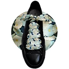 Lacets larges satin décor Japon bleu pour vos chaussures