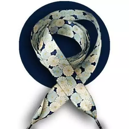 Lacets larges satin décor Japon bleu pour vos chaussures