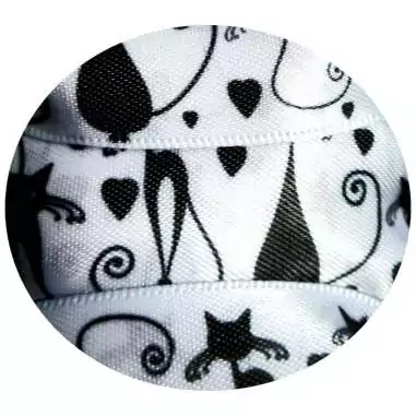 Lacets satin large&nbsp;blanc & motifs&nbsp;chats pour vos chaussures