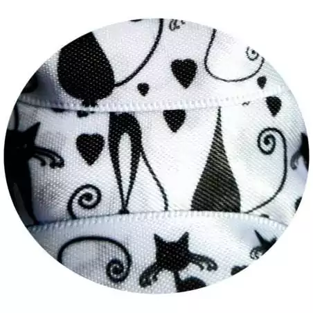 Lacets satin large&nbsp;blanc & motifs&nbsp;chats pour vos chaussures