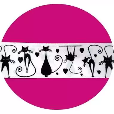 Lacets satin large&nbsp;blanc & motifs&nbsp;chats pour vos chaussures