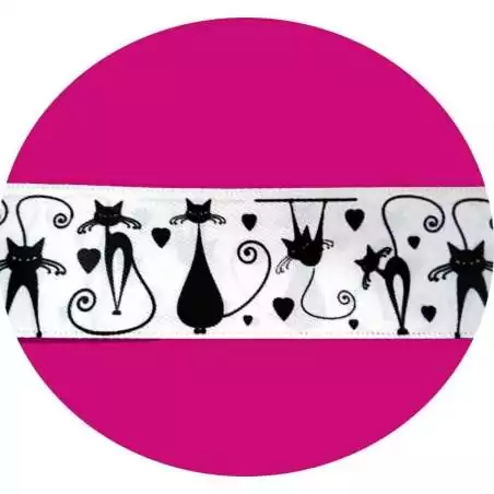 Lacets satin large&nbsp;blanc & motifs&nbsp;chats pour vos chaussures