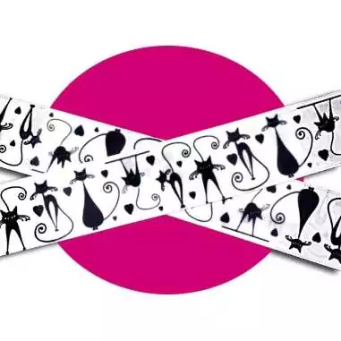 Lacets satin large&nbsp;blanc & motifs&nbsp;chats pour vos chaussures