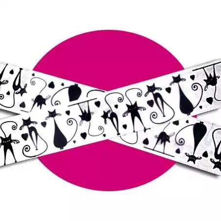 Lacets satin large&nbsp;blanc & motifs&nbsp;chats pour vos chaussures