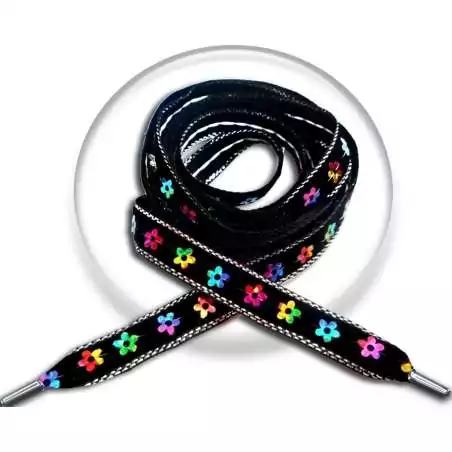 Lacets noirs velours fleurs multicolores brillant…
