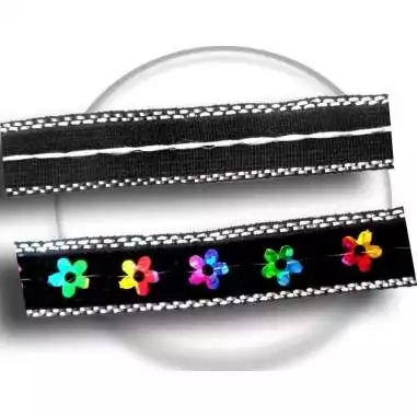 Lacets noirs velours fleurs multicolores brillant…