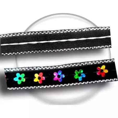Lacets noirs velours fleurs multicolores brillant…