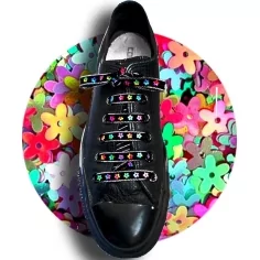  Lacets velours noir fleurs sequins colorées pour vos chaussures