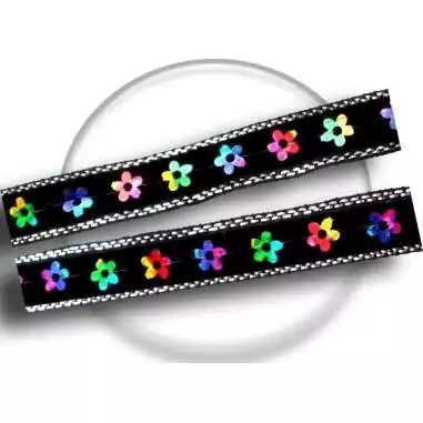 Lacets noirs velours fleurs multicolores brillant…