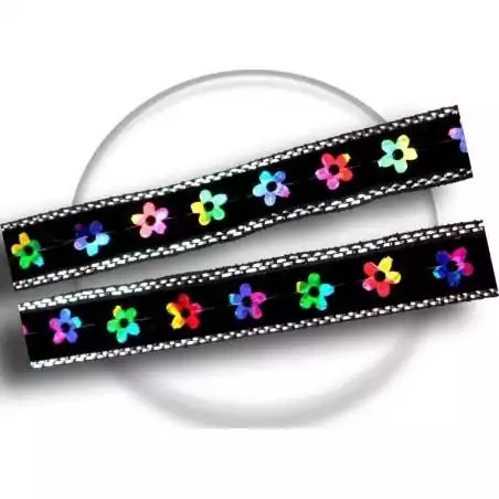 Lacets noirs velours fleurs multicolores brillant…