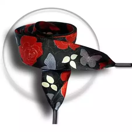 Lacets satin large&nbsp;noir fleurs gris &&nbsp;rouge pour vos…
