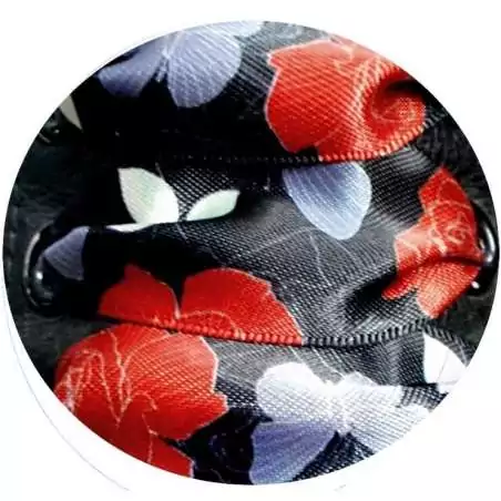 Lacets satin large&nbsp;noir fleurs gris &&nbsp;rouge pour vos…