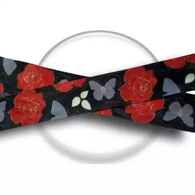 Lacets satin large&nbsp;noir fleurs gris &&nbsp;rouge pour vos…