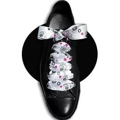 Lacets satin large gris décorés Japon pour vos chaussures