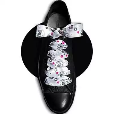 Lacets satin large gris décorés Japon pour vos chaussures