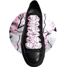 Lacets satin large&nbsp;blanc fleurs de cerisiers pour vos chaussures