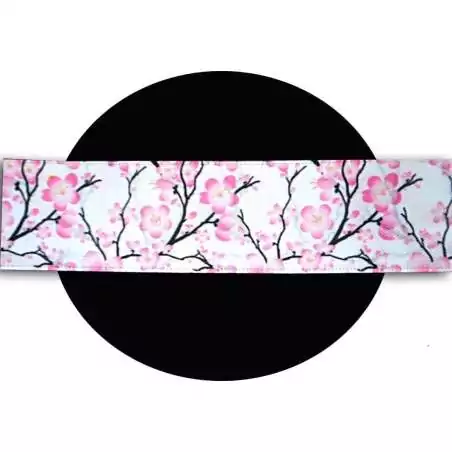 Lacets satin large&nbsp;blanc fleurs de cerisiers pour vos…