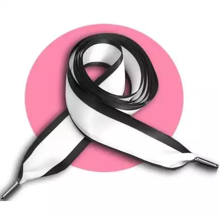 Lacets en satin large&nbsp;blanc gansé noir pour vos chaussures