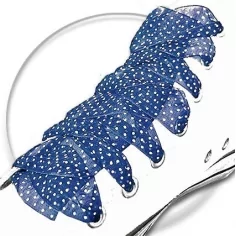 Lacets ruban bleu marine plumetis blanc pour vos chaussures