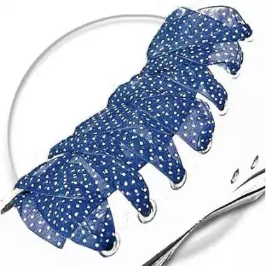 Lacets ruban bleu marine plumetis blanc pour vos chaussures