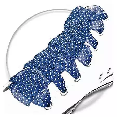 Lacets ruban bleu marine plumetis blanc pour vos chaussures