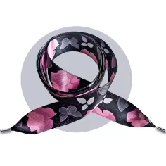 Lacets satin large&nbsp;noir fleuris gris &&nbsp;rose pour vos chaussures