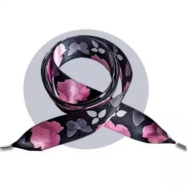 Lacets satin large&nbsp;noir fleuris gris &&nbsp;rose pour vos…
