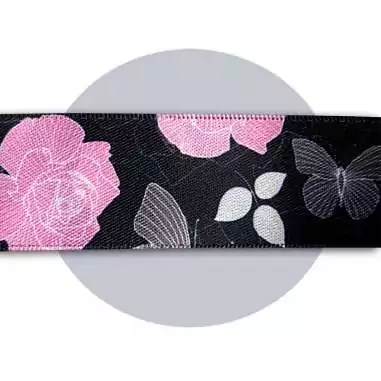 Lacets satin large&nbsp;noir fleuris gris &&nbsp;rose pour vos…