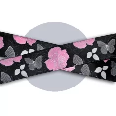 Lacets satin large&nbsp;noir fleuris gris &&nbsp;rose pour vos chaussures 2