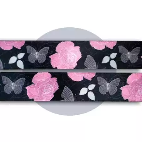 Lacets satin large&nbsp;noir fleuris gris &&nbsp;rose pour vos…