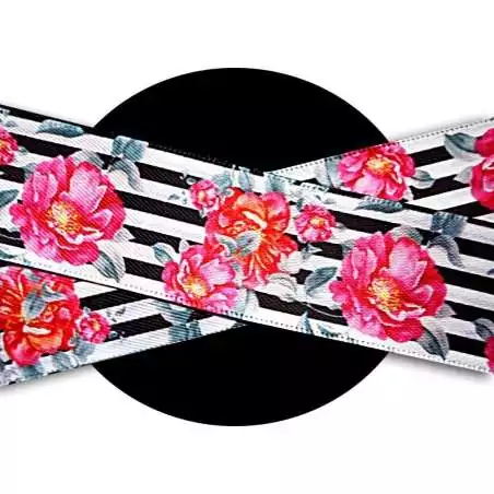 Lacets satin large rayés à fleurs pour vos chaussures